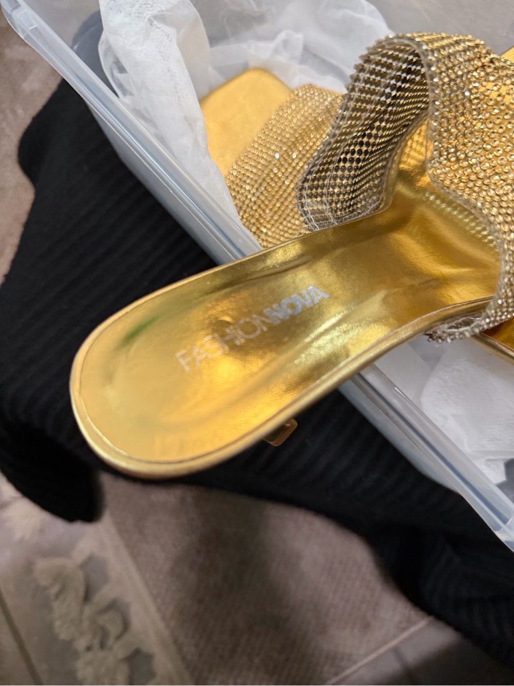 New-Fashion Nova Gold Rhinestone Slip-On Mule Sandal size 10